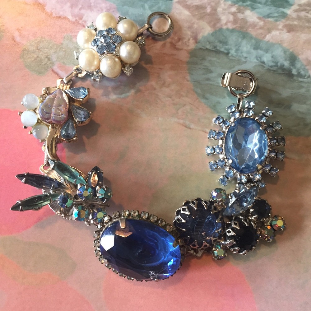 VTG Blue Magnificent Rhinestone Statement Bracelet